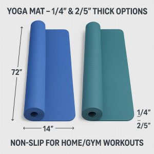 72x26" Yoga Mat - 1/4" & 2/5" Thick Options, Non-Slip for Home/Gym Workouts