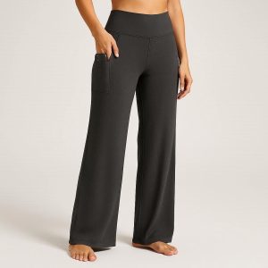 Women's Wide Leg Yoga Pants - Deep Pockets for Storage, High-Waisted Comfort